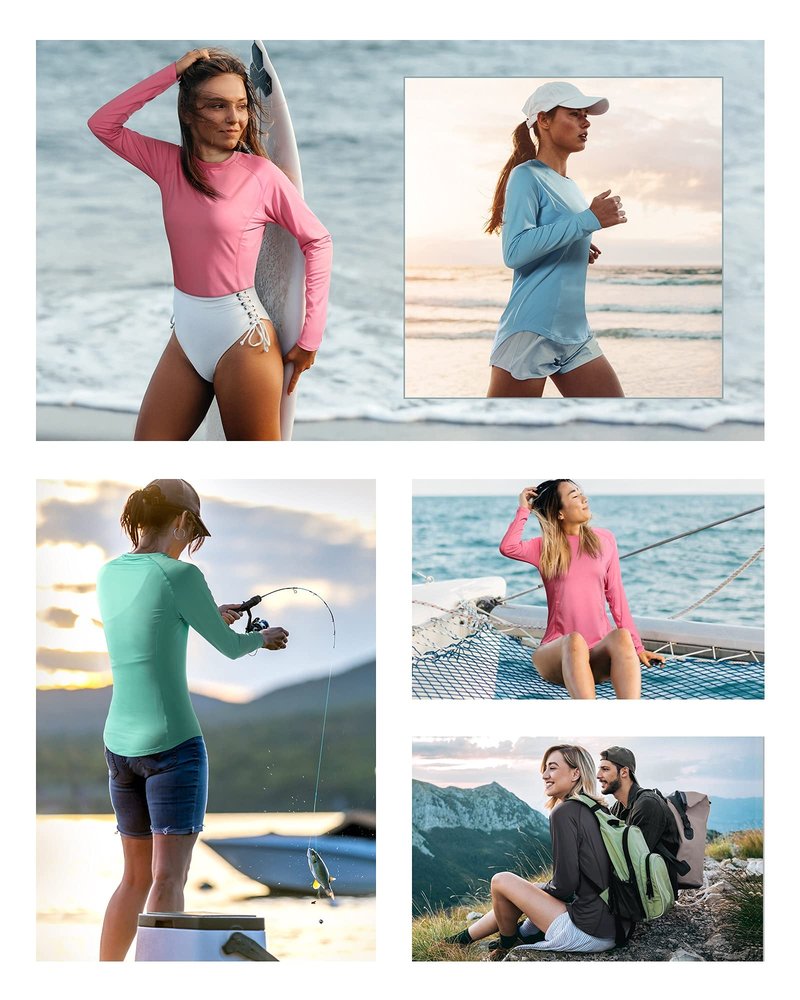 Roadbox Womens Long Sleeve UV Sun Protection Shirts UPF 50+ for Workout Swim