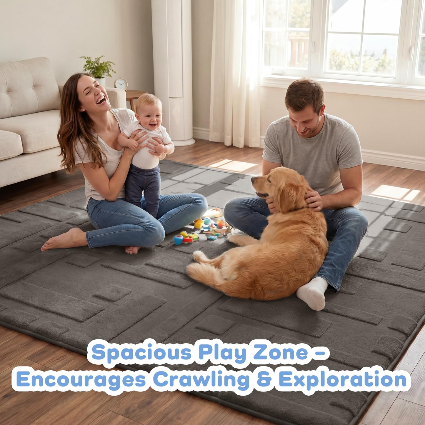 PaPaMat Baby Play Mat for Floor, 1.3" Thick 59x79 Plush Soft Foam Mats for Toddler Kids Crawling, Non-Slip Easy Care Nursery Rug for Playroom Living Room (Dark Grey)
