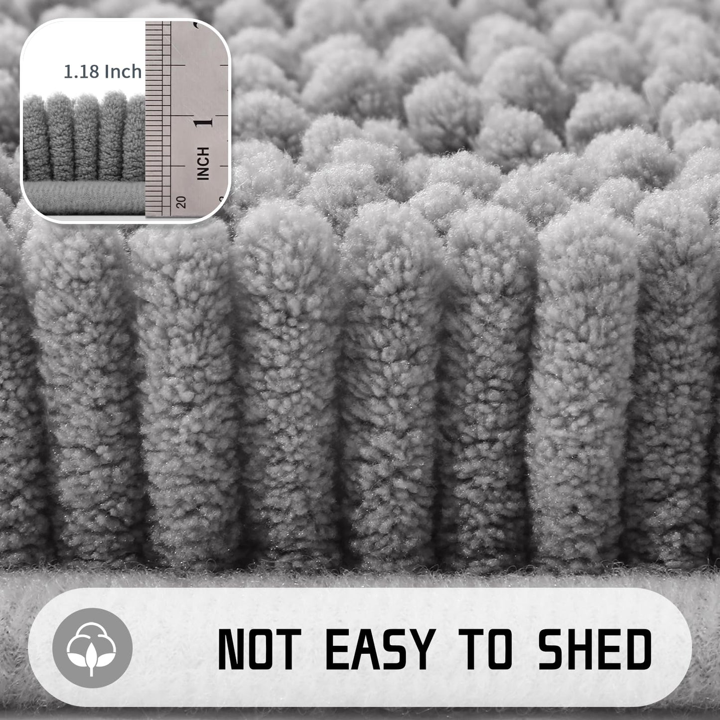 Yimobra Washable Bathroom Rugs, Super Soft & Absorbent Chenille Bath Mat for Floor & Carpet, Quick Dry Non Slip Bath Mat for Tub Shower, 24" x 17",Gray