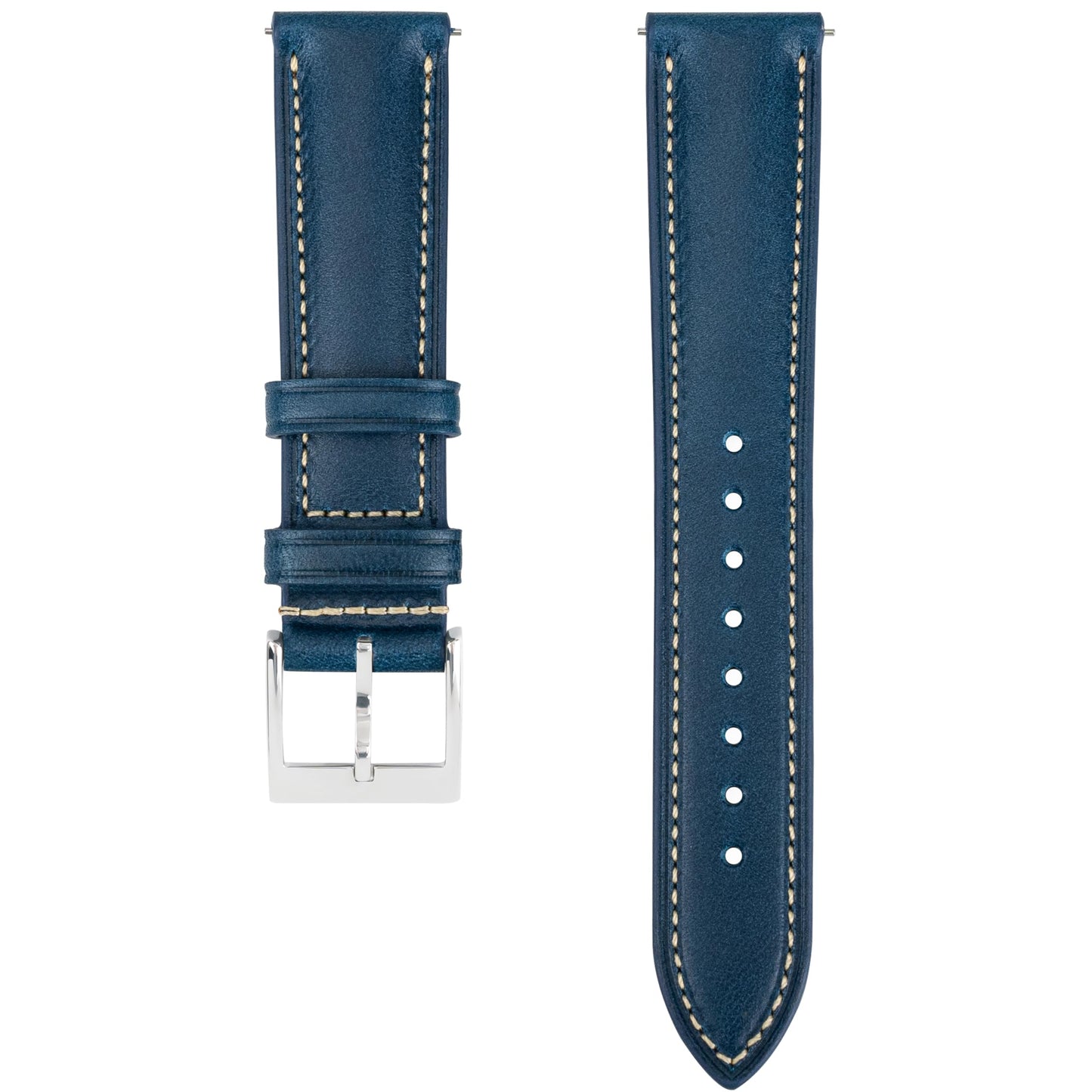 Gomvadr Vintage Genuine Top Grain Leather Watch Strap Quick Release, 18/19/20/21/22/24mm, Silver/Black Buckle, Universal Fit Unisex for Daily Wear (Blue with Silver Buckle, 18mm)