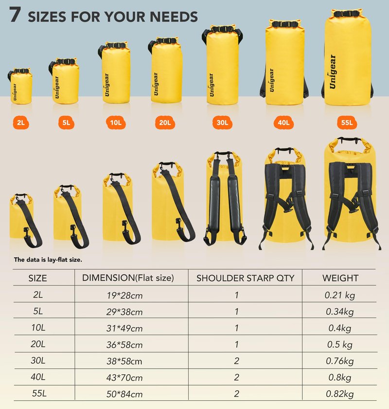 Unigear Dry Bag 2L/5L/10L/20L/30L/40L/55l Waterproof Dry Sack Roll Top with Phone Case and Long Adjustable Shoulder Strap for Boating/Kayaking/Fishing/Rafting/Swimming/Camping/Snowboarding
