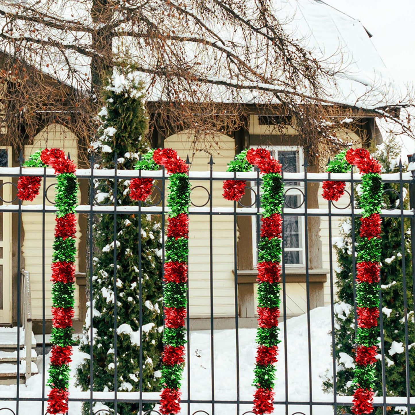 Vinsot 4 Pack Christmas Giant Candy Cane Decorations 15 x 55 Inch Red Green Tinsel Giant Candy Cane Decoration Sticks Christmas Hanging Ornaments for Xmas DIY Indoor Outdoor Party Supplies