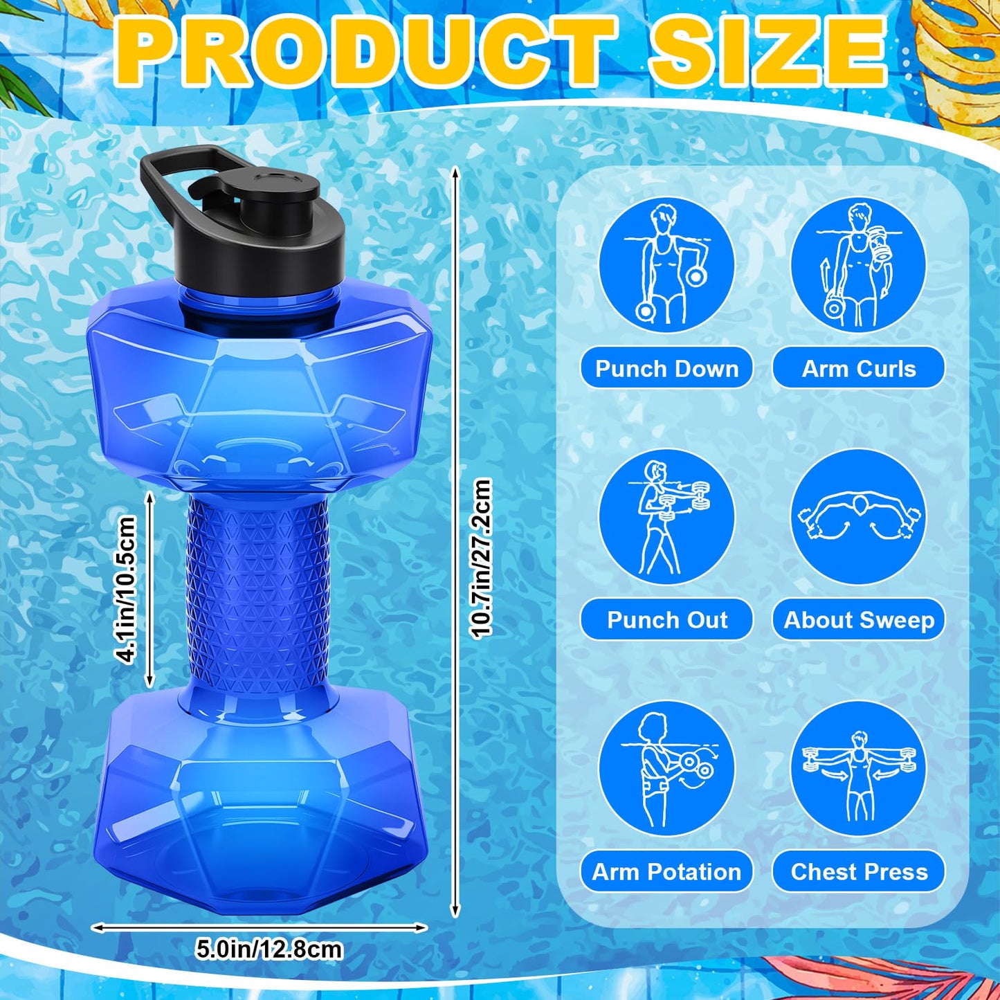 Arrowbash 4 Pcs Water Weights for Pool Exercise Aquatic Exercise Dumbbells with Non Slip Handle Water Dumbbells Set Adjustable Fitness Aerobics Equipment for Arm Toning Aqua Therapy Weight Loss
