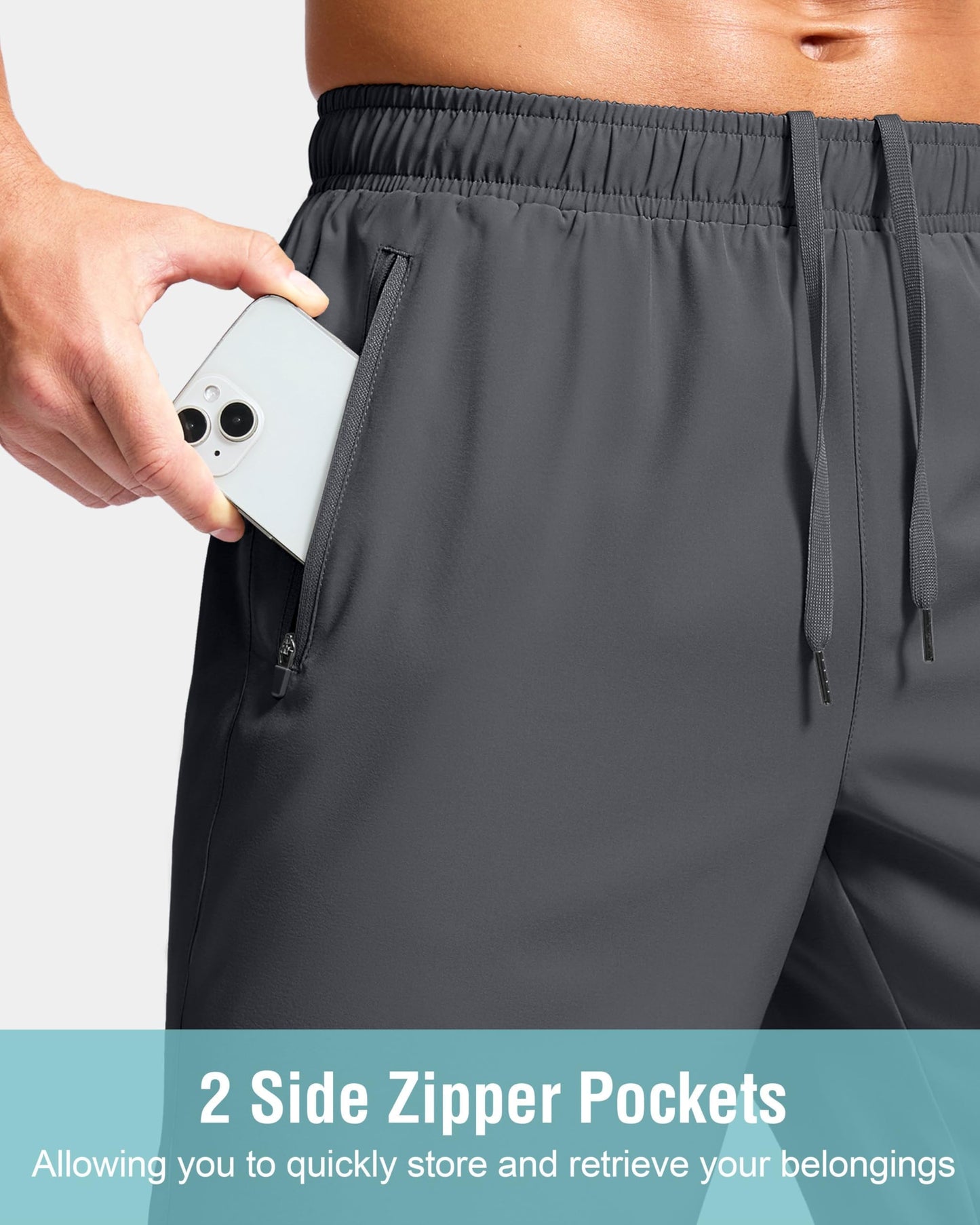 G Gradual Men's Athletic Running Shorts with Zipper Pockets Quick Dry 7"/ 5"/ 9" Workout Gym Shorts for Basketball Hiking(Dark Grey,5M)