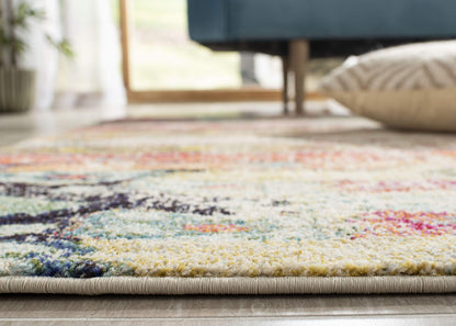 SAFAVIEH Monaco Collection Area Rug - 5' Square, Multi, Boho Chic Tribal Distressed Design, Non-Shedding & Easy Care, Ideal for High Traffic Areas in Living Room, Bedroom (MNC222F)