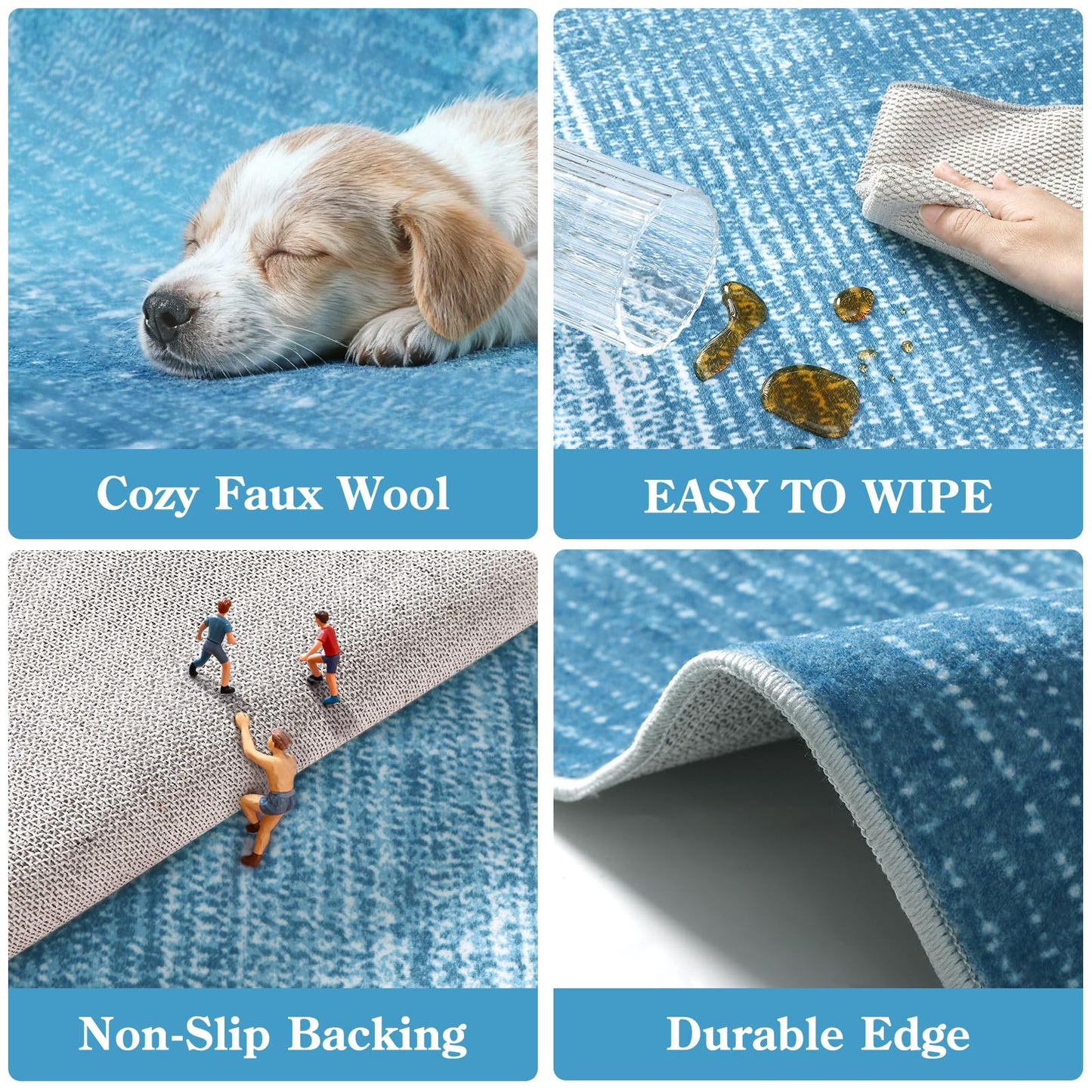 Wonnitar Modern Ombre Washable Area Rug 6x9, Blue Large Living Room Rugs, Non-Slip Soft Contemporary Dining Room Table Rug, Stain Resistant Floor Carpet for Mud Room Basement (Blue, 6'x9')