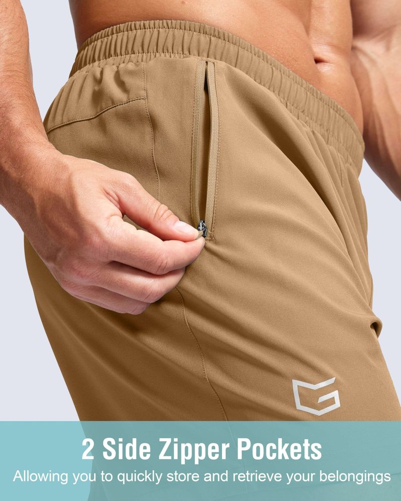 G Gradual Men's Athletic Running Shorts with Zipper Pockets Quick Dry 7"/ 5"/ 9" Workout Gym Shorts for Basketball Hiking(Dark Khaki,5XXXL)