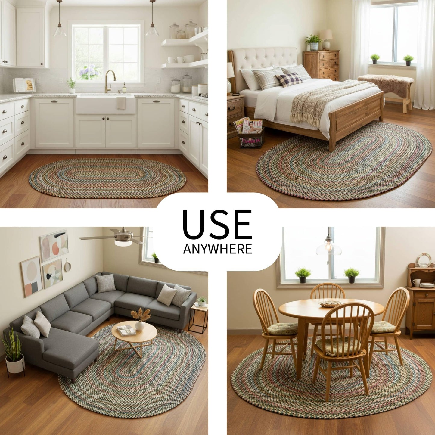 Spruce Green/Multi Braided Rug - 6' Round Rugs for Living Room and Dining Room Table - Vibrant Colors - Stain Hiding Material - Made in USA