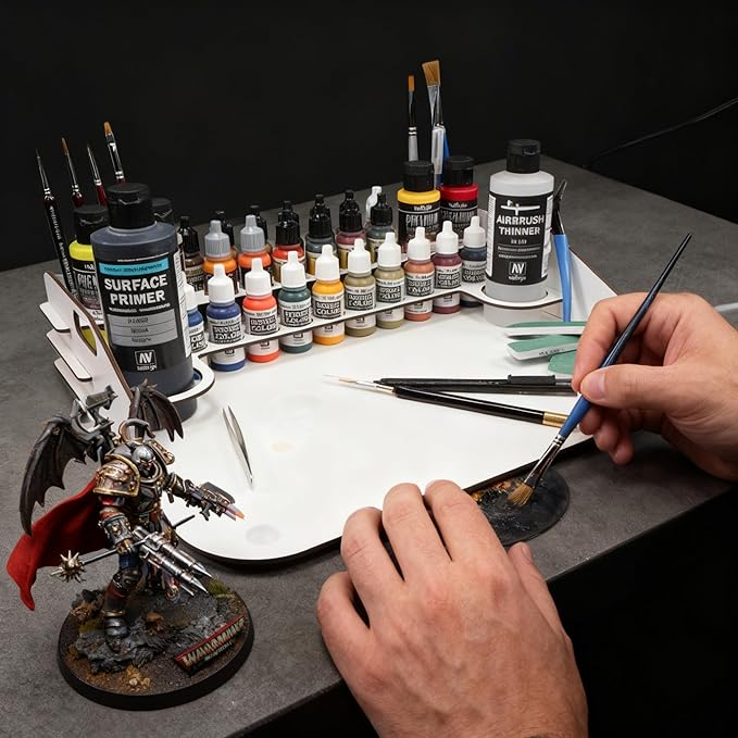 Vallejo - Paint Display and Work Station 40 x 30 cm | Capacity for 24 Bottles of 18 ml. (0.6 fl.oz.) 4 of 35 ml. (1.18 fl.oz.) or 60 ml. (2.02 fl.oz.) 2 of 200 ml. (6.76 fl.oz.) and 10 Brushes
