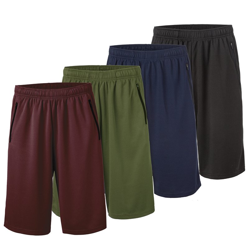 Essential Elements Athletic Shorts for Men - 4 Pack Men's Activewear Quick Dry Basketball Shorts - Workout, Gym, Running (Set H, Large)