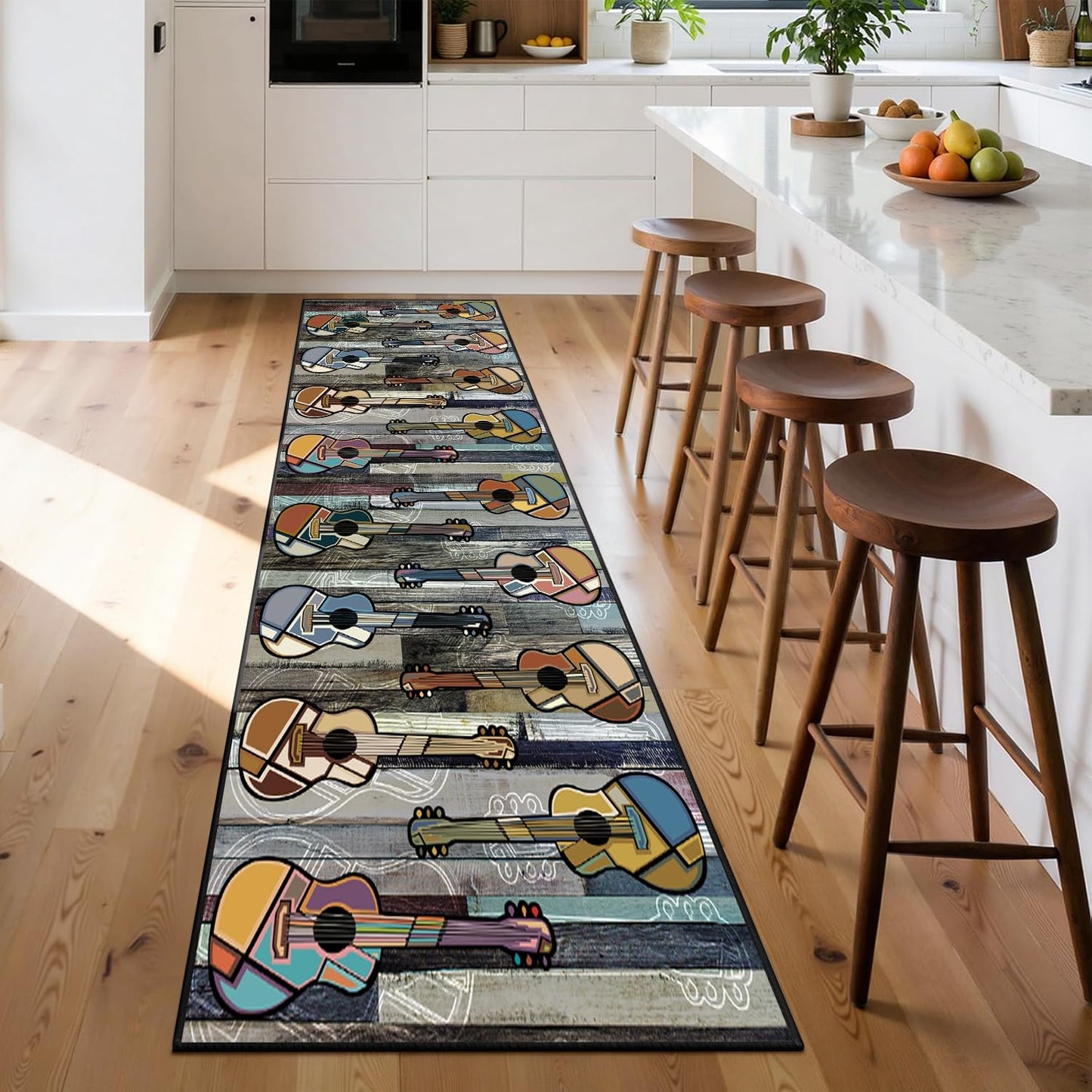 SMXVRC Acoustic Guitar Area Rug, 3.3x10ft, Music Instrument Theme Entryway Carpet, Soft Low Pile Non Slip Washable Floor Mat for Living Room Dorm Studio Decor