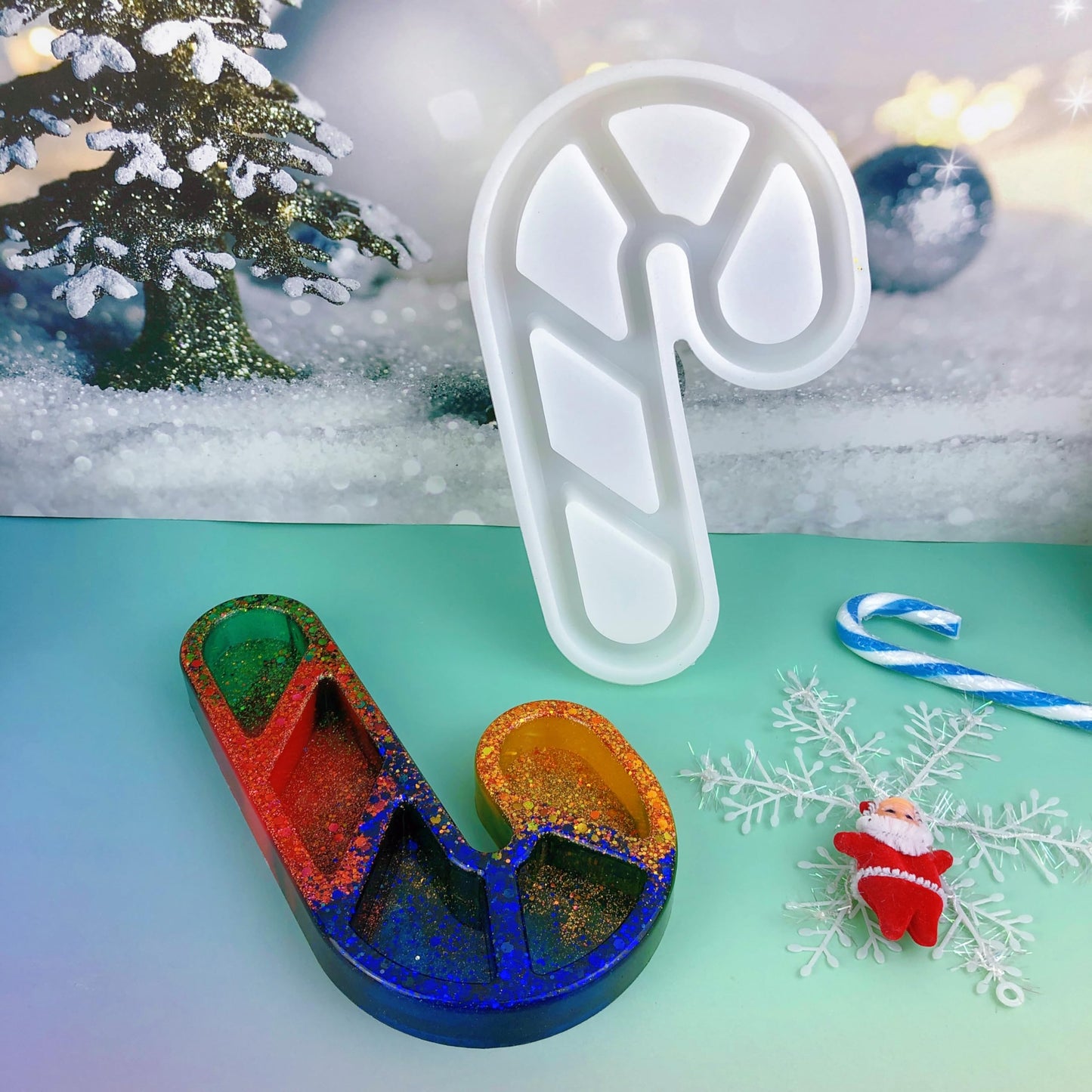 Christmas Candy Cane Resin Tray Silicone Mold, Candy and Snack Plates, Jewelry Storage Trays, Christmas Home Decor Casting Mold, Resin molds Silicone Clearance with Glitter Design