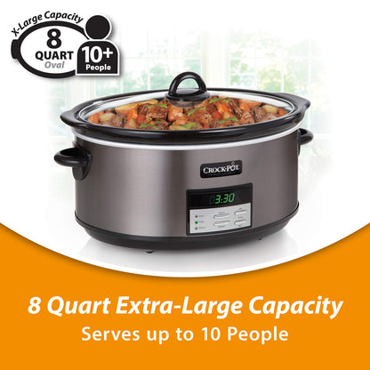 Crock-Pot Large 8-Quart Programmable Slow Cooker with Auto Warm Setting Black Stainless Steel