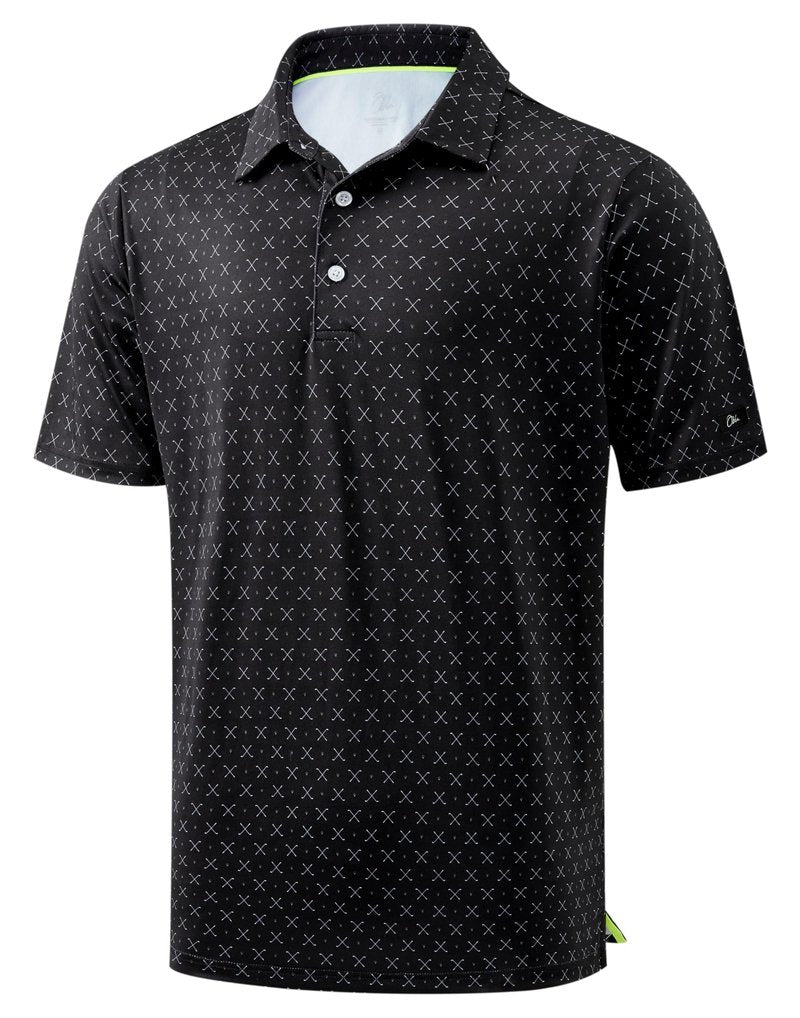 Obla Mens Golf Polo Shirts Short Sleeve Dry Fit Performance Moisture Wicking Casual Print Collared Golf Shirts for Men (Black Golf Clubs_M)