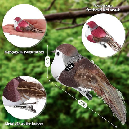 24 Pieces Fake Birds 3.9 Inch Foam Feather Artificial Birds Decorative Sparrow Realistic Ornaments for Christmas Tree Decoration Wreaths Craft Seasonal Displays(Multicolor,Sparrow)