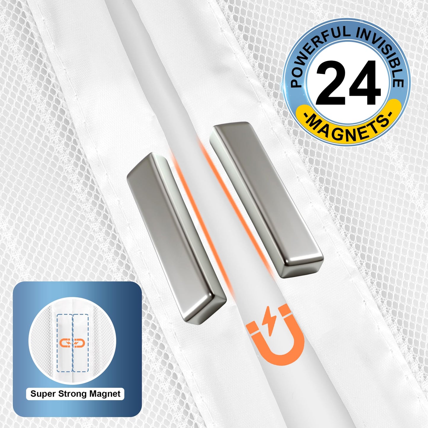 METAONLY Magnetic Screen Door Mesh, Works for Patio, Sliding Door, Keeps Bug Mosquito Out, Fresh Air Flow, Fits 36" x 82" Door - Curtain Size 38" x 84", White