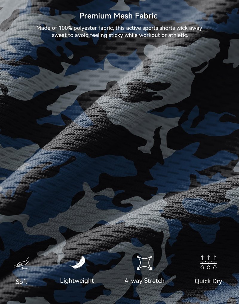 G Gradual Men's Athletic Shorts with Pockets 9" / 11" Long Basketball Shorts Lightweight Quick Dry Gym Workout Shorts for Men(Blue Camo,4XL)