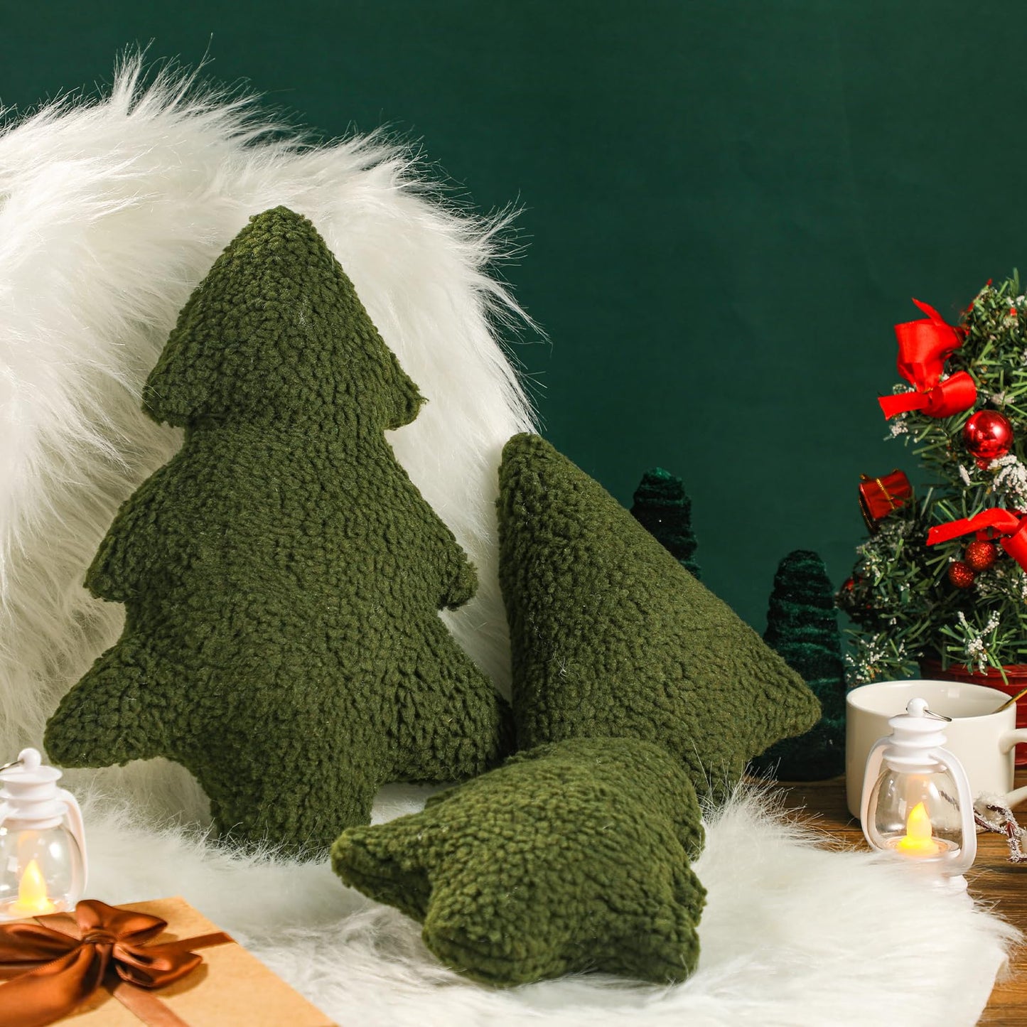 Shappy 3 Pcs Christmas Tree Throw Pillows Xmas Tree Shaped Plush Pillow Stuffed Christmas Decor for Party Home Sofa Cushion Bed Decorations