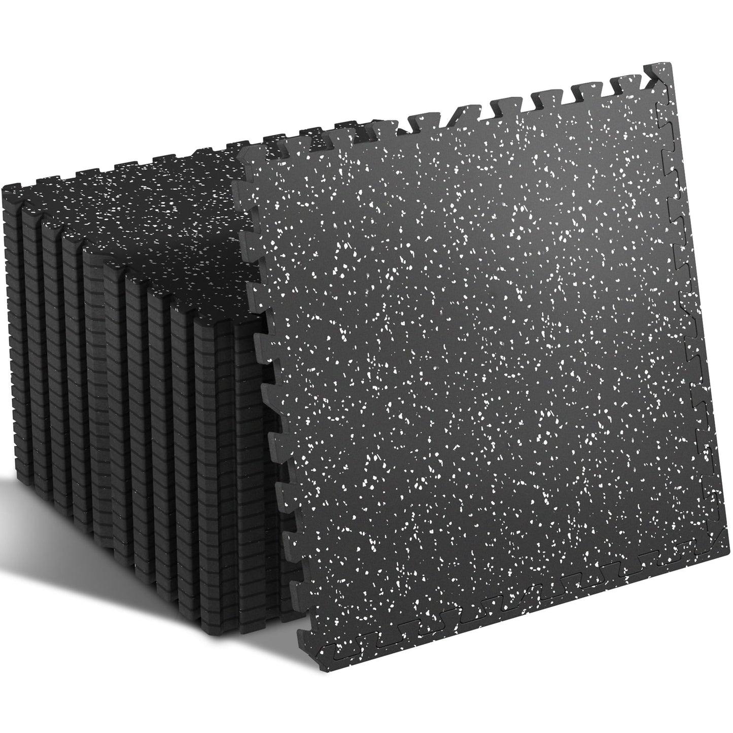 SUPERJARE 0.4'' Thick 36 Pcs 144 Sq Ft Rubber Top Exercise Equipment Mats, High Density EVA Foam Mats with Rubber Top, Interlocking Gym Flooring for Home Gym, Protective Workout Mat, Black/Grey