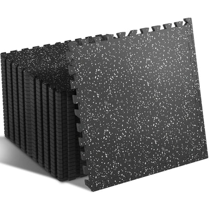 SUPERJARE 0.4'' Thick 36 Pcs 144 Sq Ft Rubber Top Exercise Equipment Mats, High Density EVA Foam Mats with Rubber Top, Interlocking Gym Flooring for Home Gym, Protective Workout Mat, Black/Grey