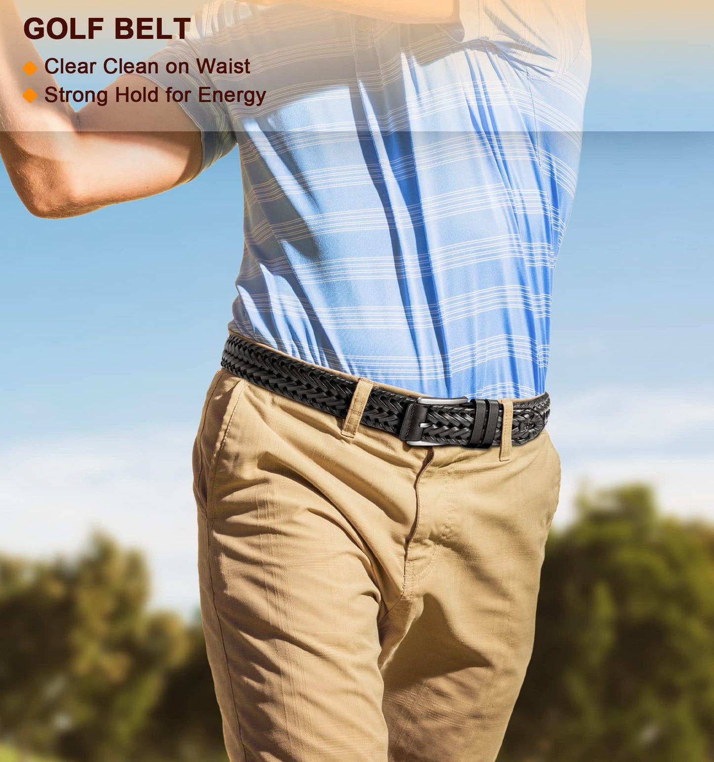 BULLIANT Mens Belts,Leather Woven Braided Belts for Gift Men Casual Jeans Golf(Black,28"-32" Waist Adjustable)