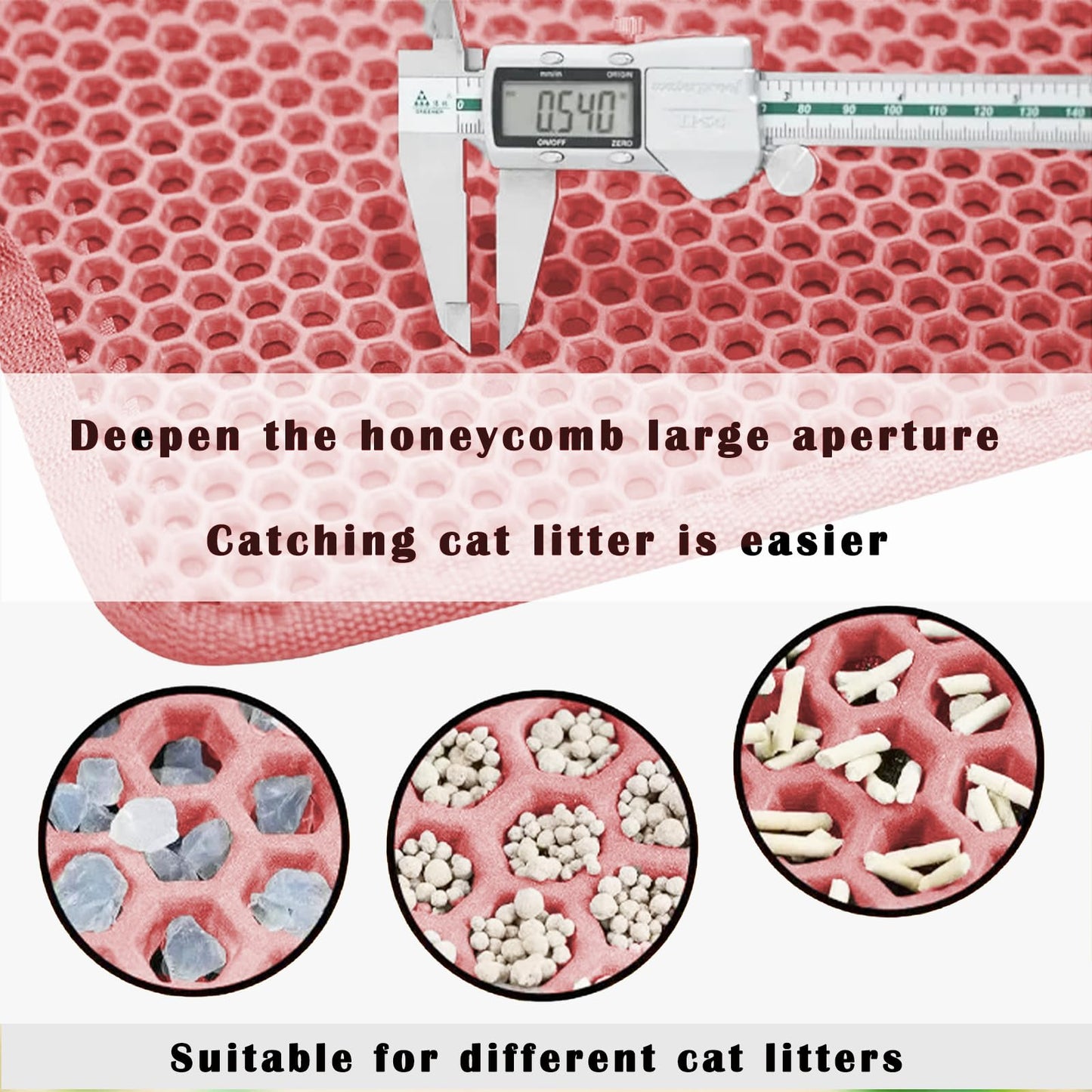 HCY&WLD Cat Litter Mat, Honeycomb Double Layer Cat Litter Trapping Mat, Waterproof Urine Proof Non-Slip, Scatter Control, Less Waste, Easier to Clean, Pink, 24" x 18"
