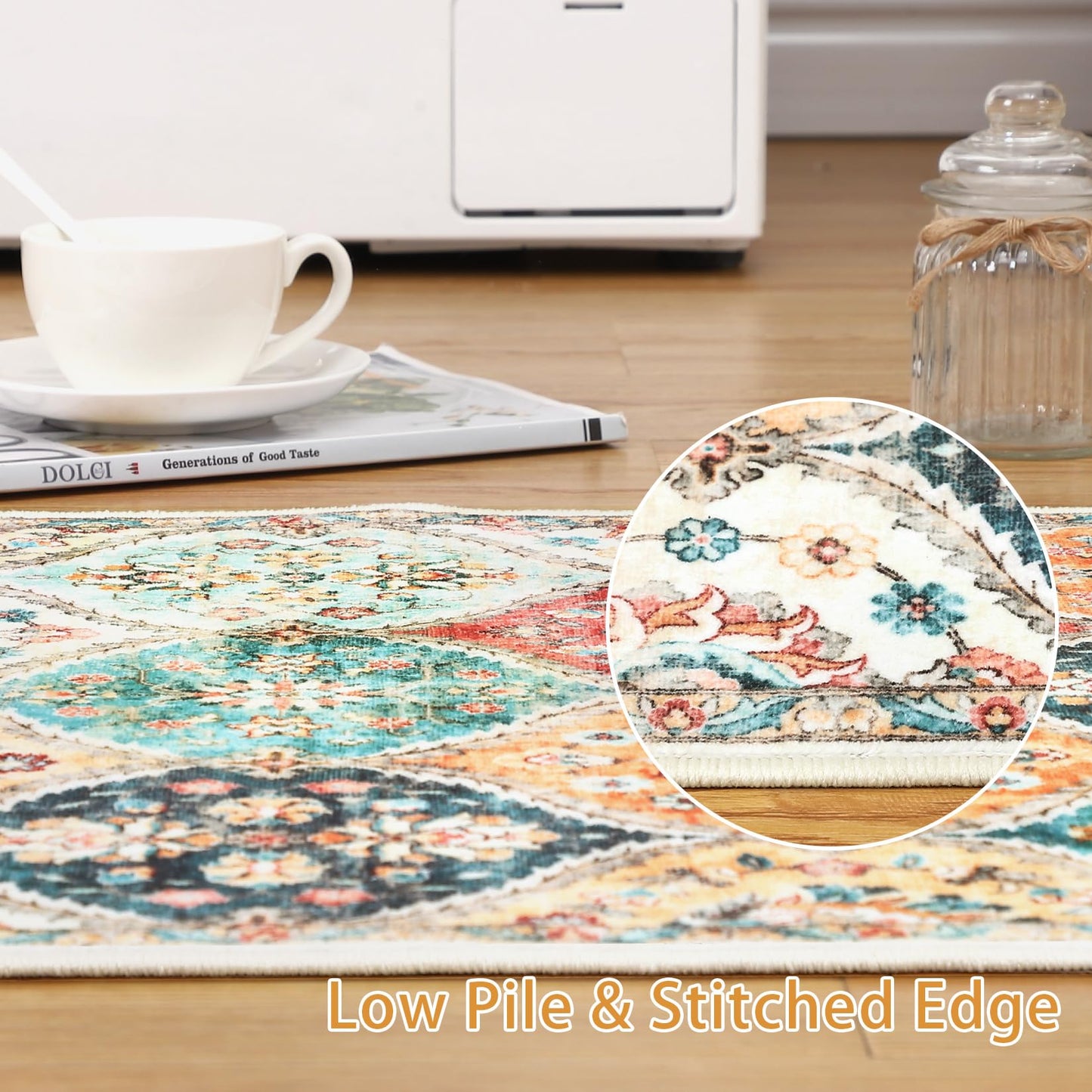 ROYHOME Runner Rug Washable Moroccan Trellis Hallway Runner Rug Entryway Rug, Stain Resistant Non-Slip Vintage Distressed Bedroom Rug Runner Entrance Carpet for Laundry Kitchen, Cream, 2' x 6'