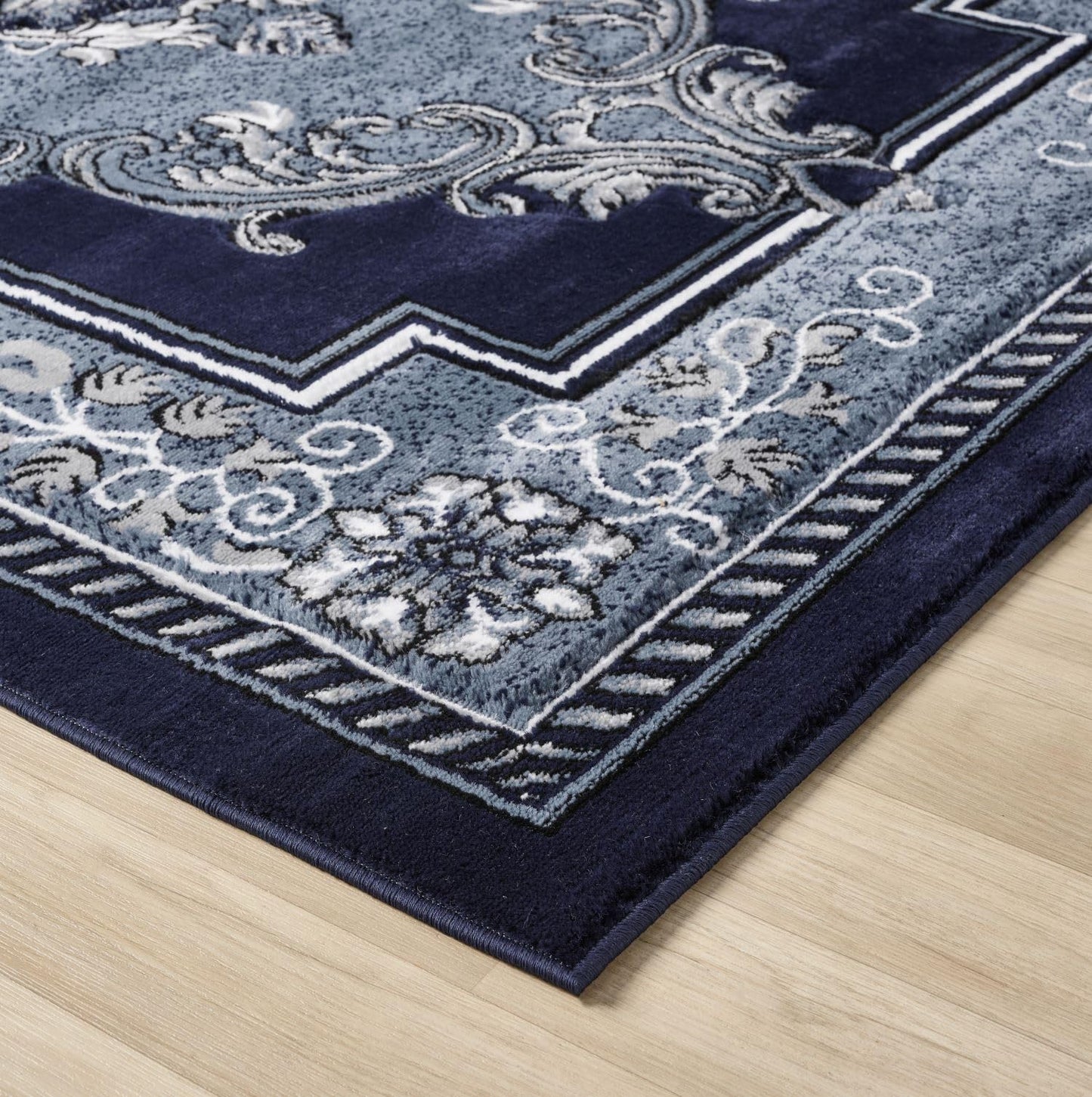 HADBA Modern 5x7 Navy Traditional Living Room Rug - Area Rugs for Living Room Dining & Bedroom - Hand Carved Runner Carpet - Durable Polyester - Non-Fade Stain-Resistant - Turkish Made