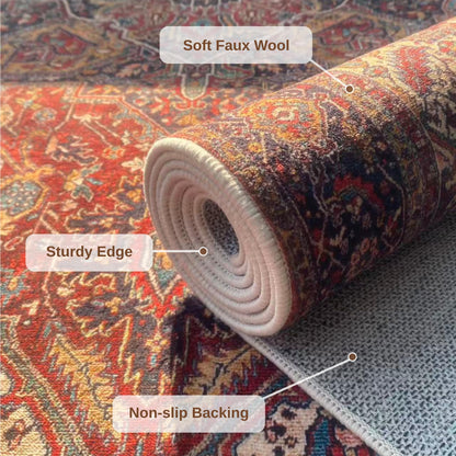 PESSEN Red 2x6 Washable Runner Rug for Hallway Kitchen Bedroom Laundry Bathroom, Non Slip Low Pile Stain Resistant Soft Faux Wool, Pet & Kids Friendly
