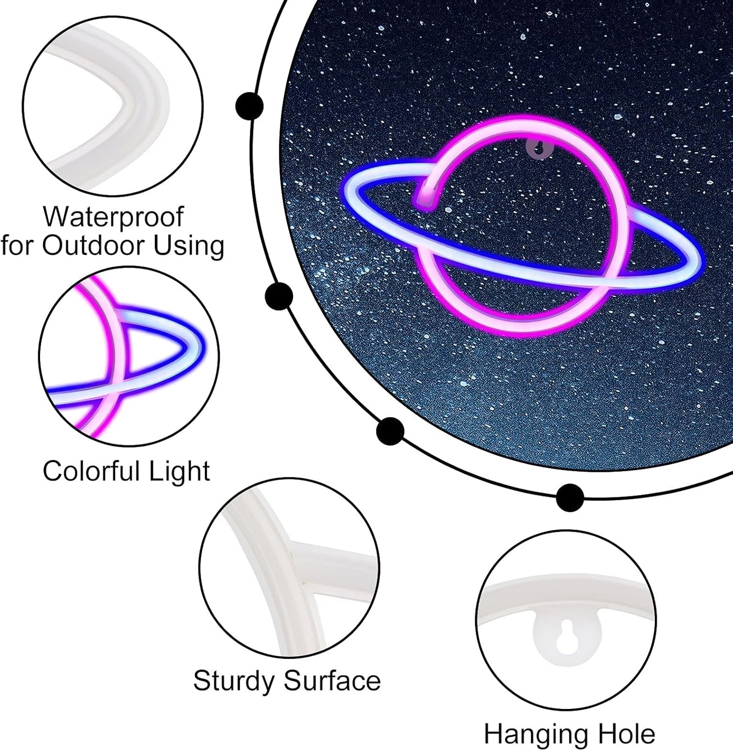 4 Pcs LED Decorative Neon Night Signs, Hanging Lighted Up Neon Sign for Bedroom Room Decor Neon Lights Led Cloud Signs Light Sign for Home Decor Pink/Blue Planet