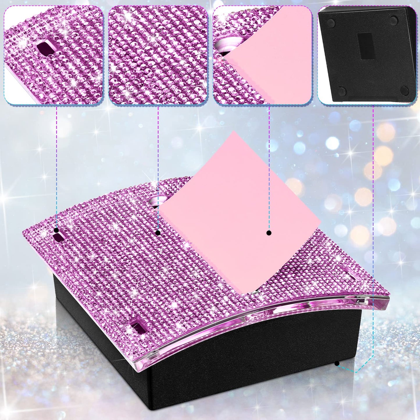 Eersida Rhinestone Self Stick Note Pad Holders 4 x 4 Inches Purple Cute Note Holder Sticky Dispenser Bling Memo Stick Dispenser for Office Employee Coworkers Gifts Home Desk Supplies