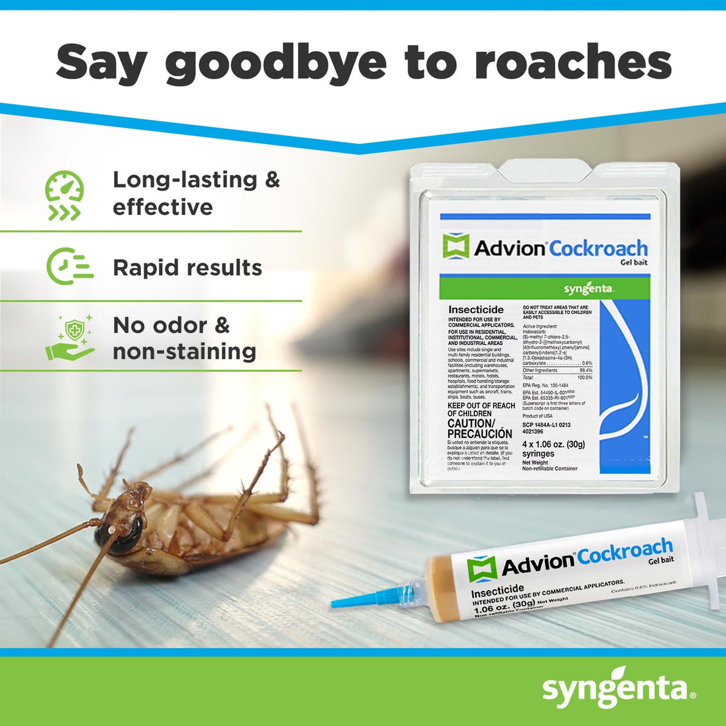 advion 383920 4 Tubes and 4 Plungers Cockroach German Roach Pest Control Inse, Brown