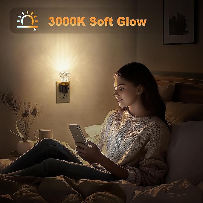 JandCase Night Lights Plug into Wall, 2 Pack Dimmable Night Light Pulg in, Diamond Automatic Night Lights with Auto Light Sensor, Adjustable Brightness 3000K LED Night Light, for Bedroom Hallway