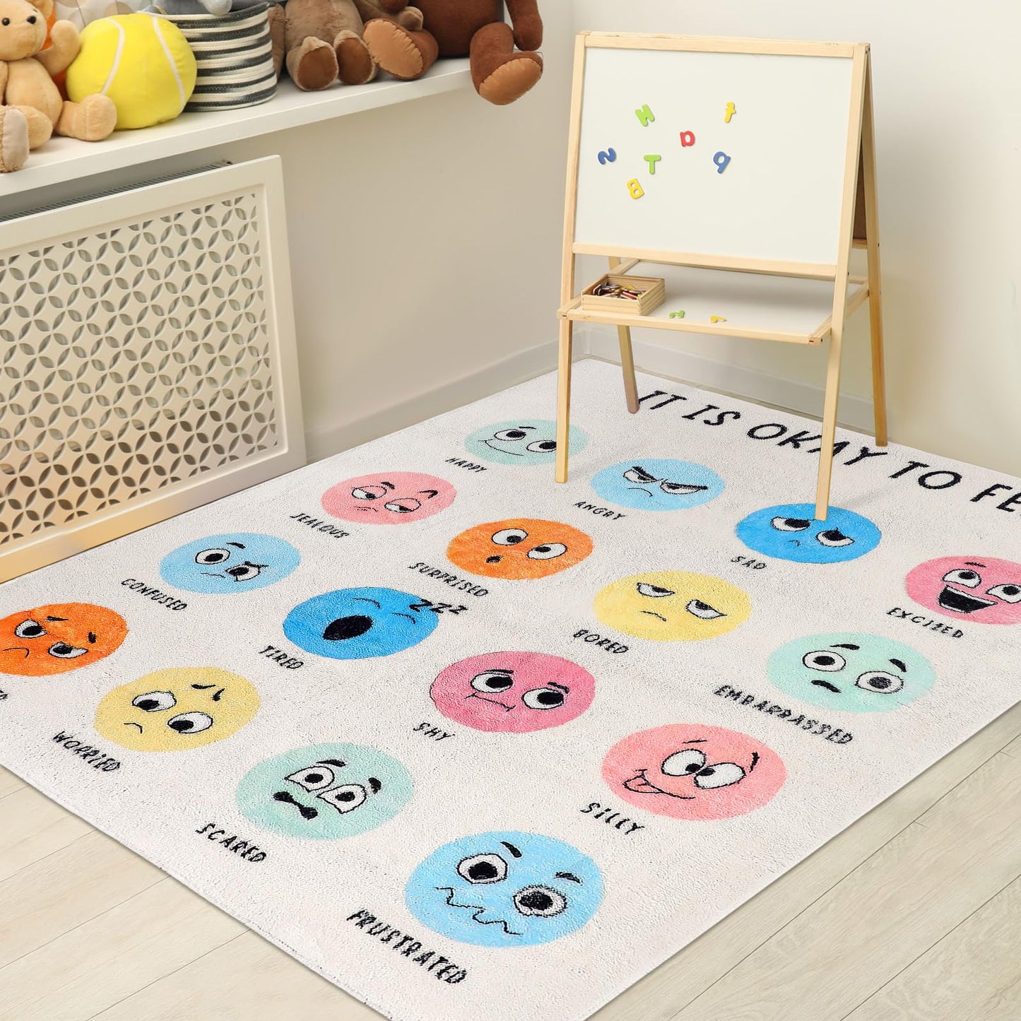 Maasechs Calming Corner Classroom Rug 3.3 x 4 ft Emotion Sensory Feeling Reading Corner Items Educational Soft Fluffy Washable Non Slip Carpet Floor Mat for Nursery Playroom Elementary Homeschool