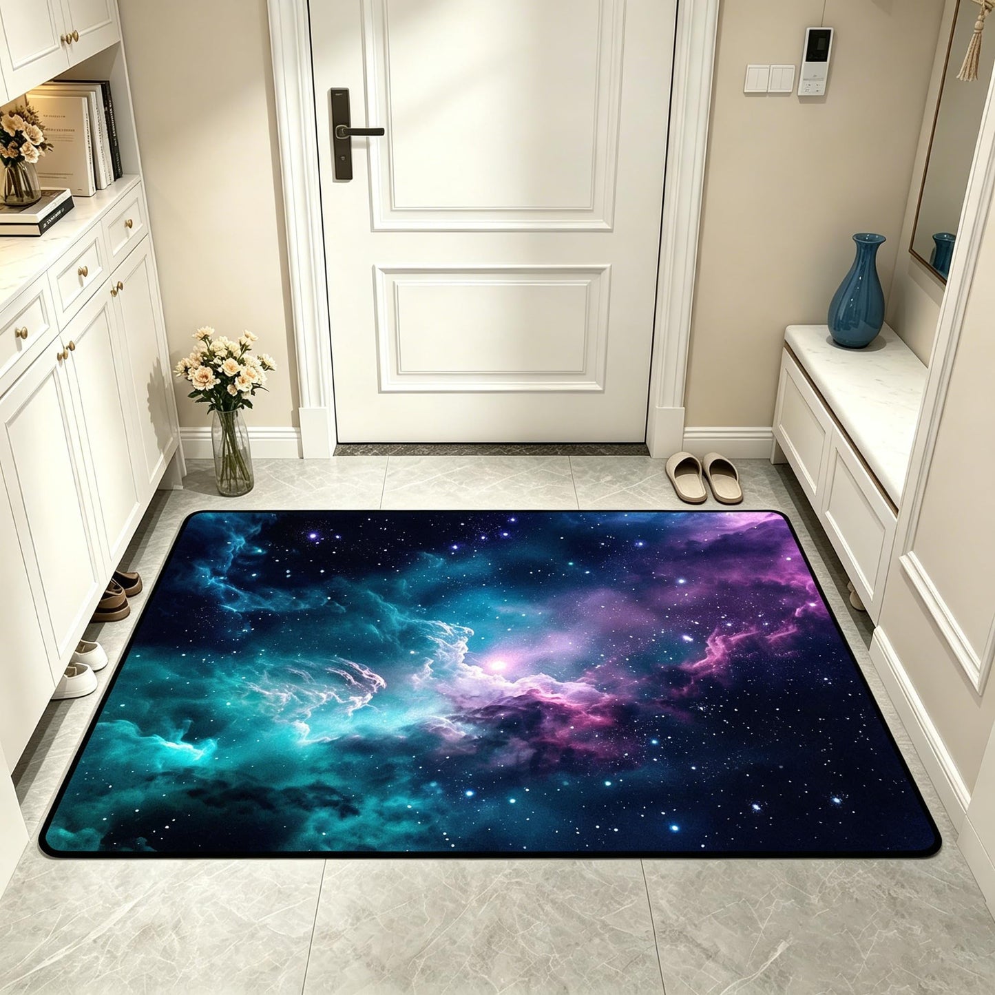 2'7" x 3'11" Galaxy Area Rug Dark Blue Outer Space Doormat for Kids Bedroom Living Room Glitter Starry Sky Carpets Throw Rugs, 47'' X 31''