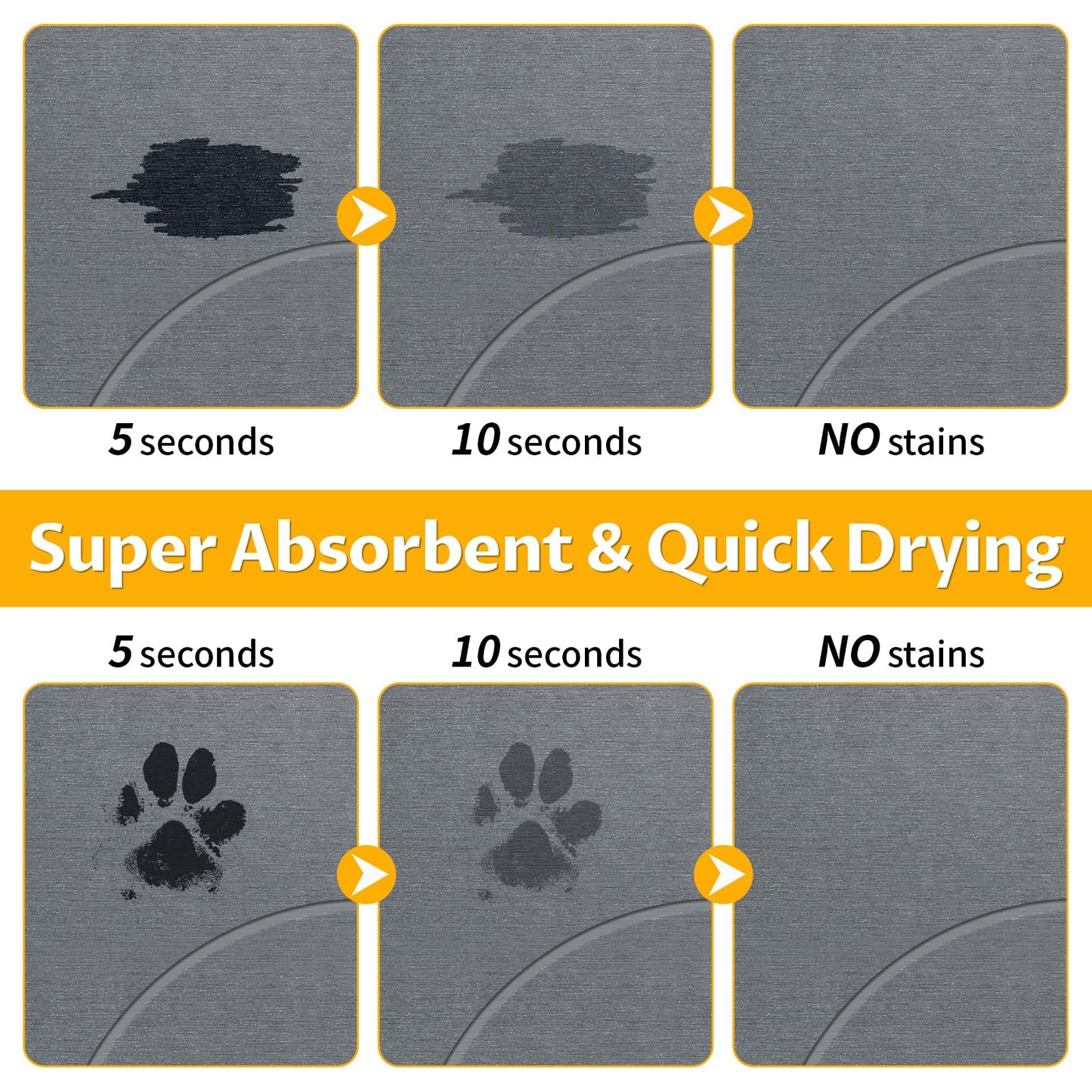 Stone Dog & Cat Food Mat, Bite-Proof Non-Slip Large Diatomaceous Pet Feeding Mat for Puppy Cat, Summer Cooling Quick Drying Dog Cat Water Bowls Mat for Protect Floor (Dark Grey 24" x 16")