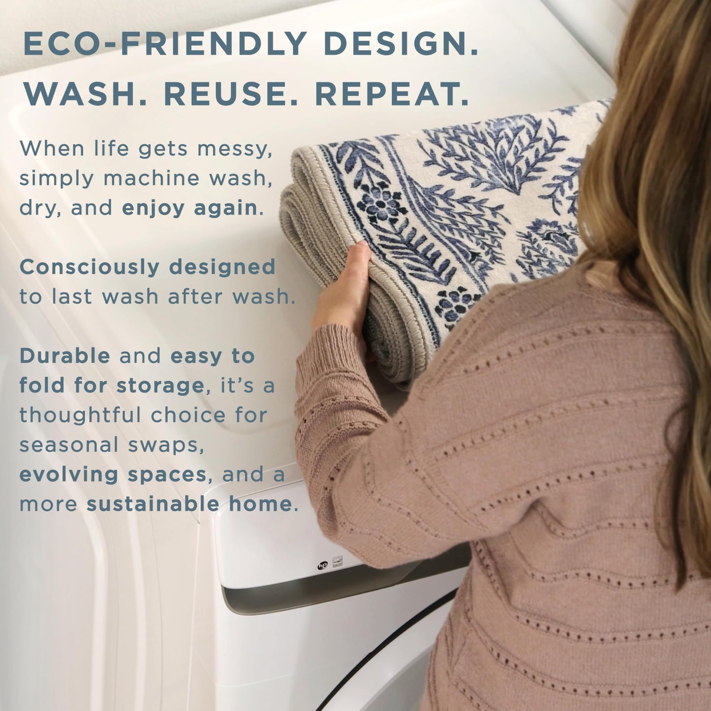EVERWASH Haven Geo Border Machine Washable Area Rug with Airflo Technology for Easy Clean, Ultra-Soft Pile, Built-in Rug Pad with Non-Slip Backing, Pet, Family & Allergy Friendly Rug, Brown, 8'x10'