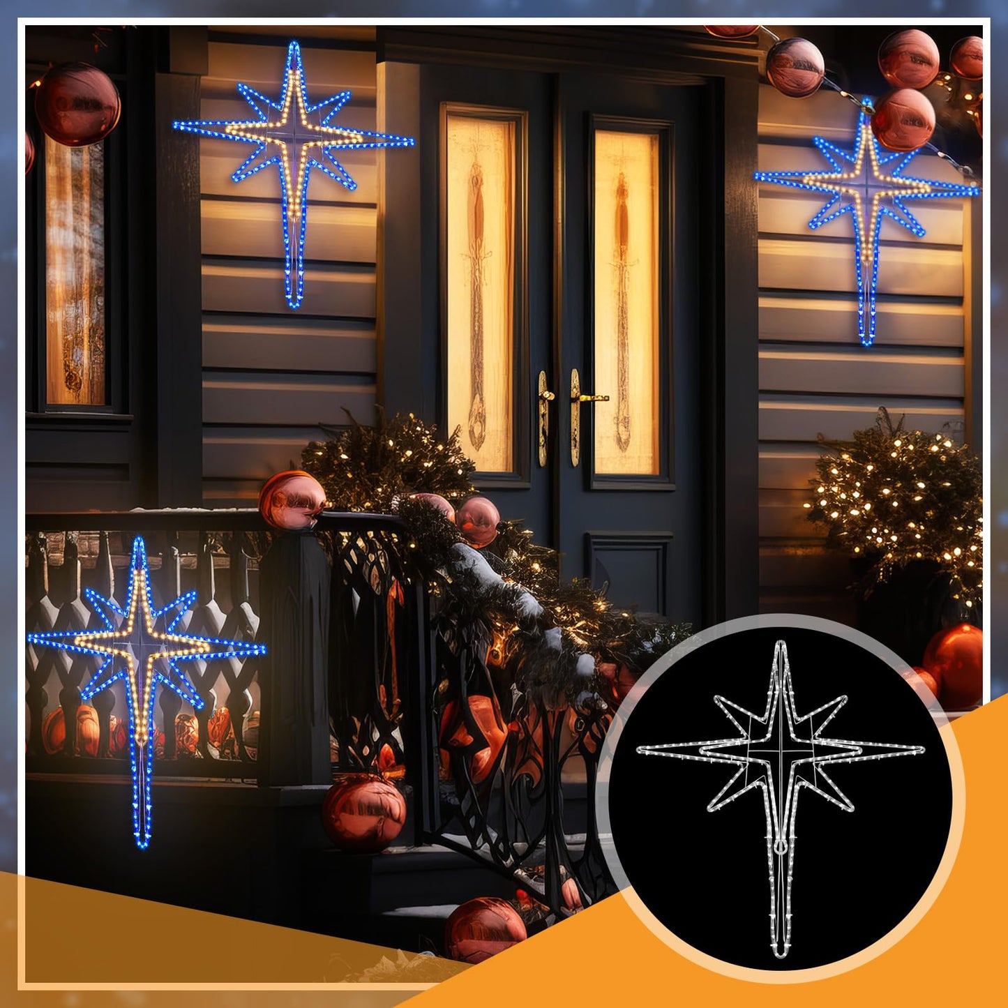 Wettal 43" Christmas Star of Bethlehem LED Star Hanging Lights Nativity Holy Family Light for Door Window Porch Wall Decoration Plug Operated Lighted Hanging Tree Topper(Warm Light)