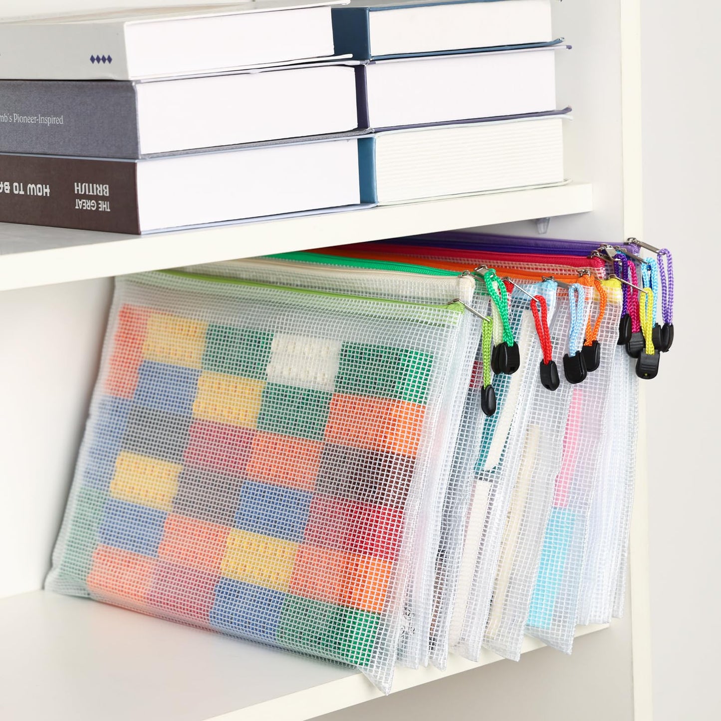 EOOUT 24pcs Mesh Zipper Pouch Bags A4 Document Bag, 13.5x9 Inches, Plastic Zip File Folders, Puzzles, Board Game Storage for Organizing Office Home
