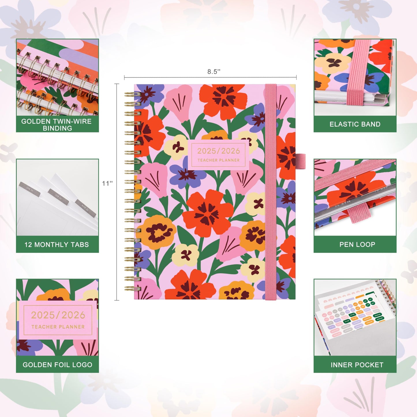 And Per Se Teacher Planner 2025-2026 Academic Year -Teacher Lesson Planner from July 2025 to June 2026, 8.5" x 11", Weekly & Monthly Planning for Teachers with Monthly Tabs, Stickers (Color Block)