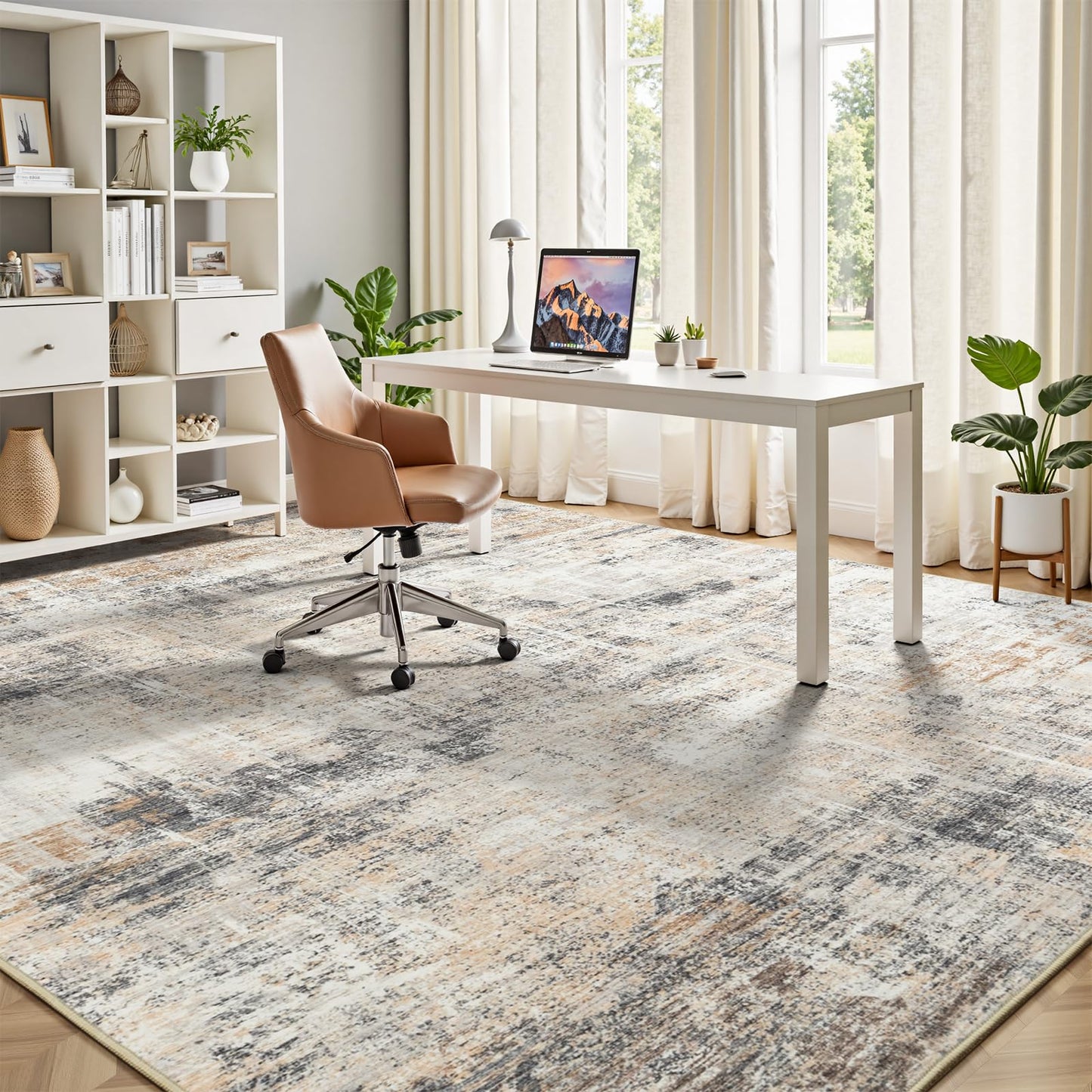 Lofus 9x12 Area Rug for Living Room,Gold Abstract Large Rugs with Non-Slip Backing, Neutral Modern Washable Carpet for Bedroom Dining Room Home Office Nursery Indoor