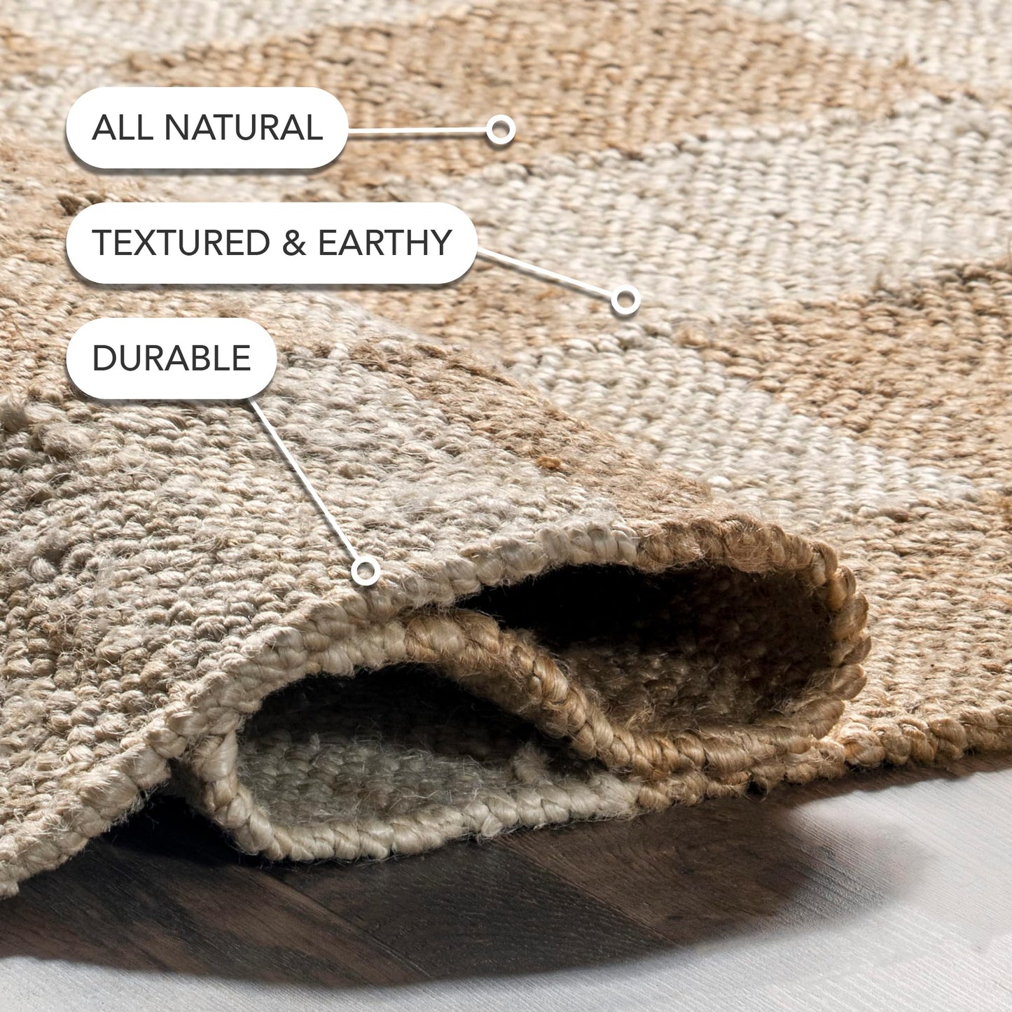 Nuloom Christana Ivory, 6' x 9', Handmade, Jute & Cotton, Soft and Textured, High Traffic, Stain Resistant, Easy Clean, Durable Area Rug for Bedroom, Living Room, Dining Space, Den, Foyer