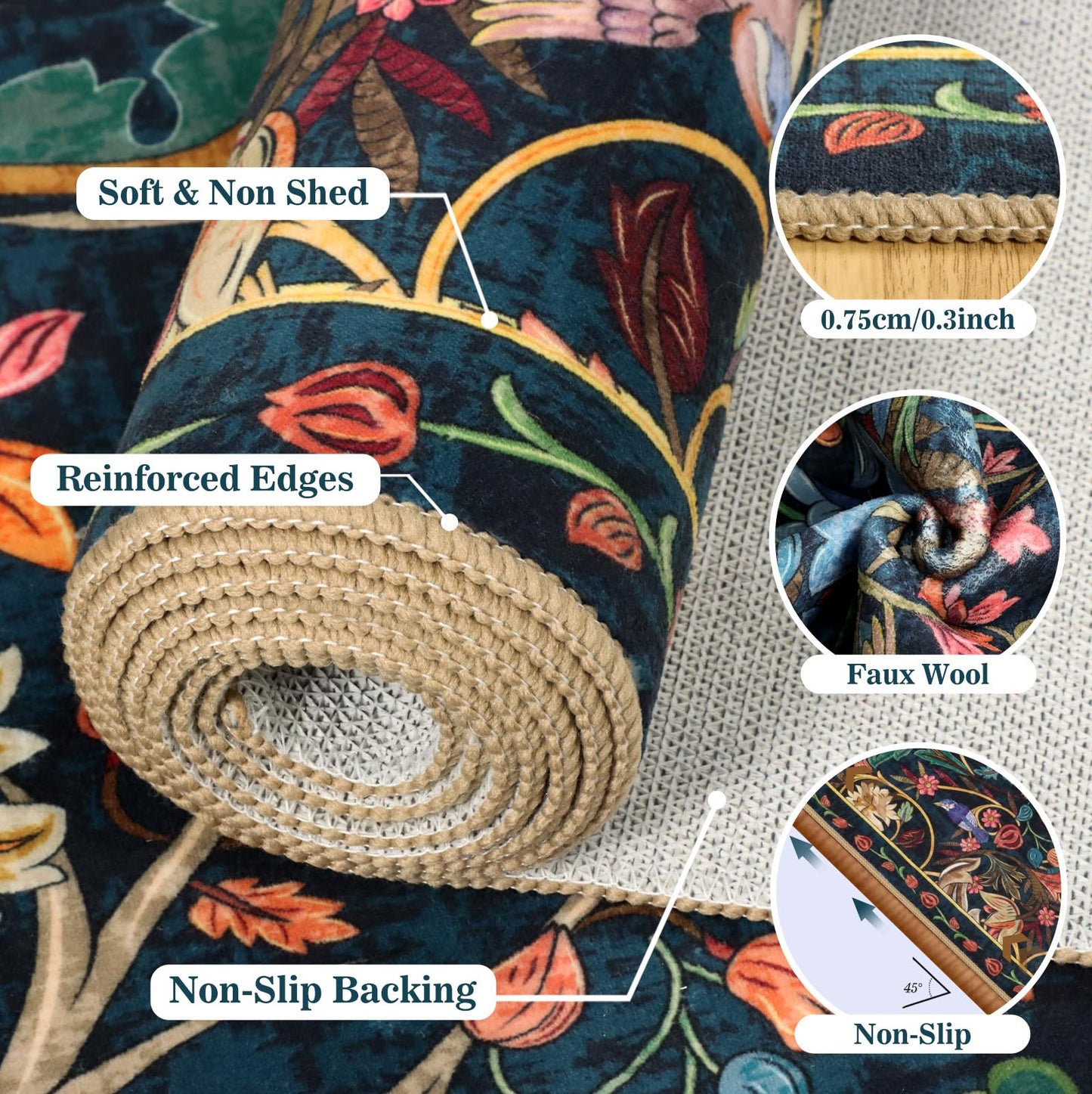 nesrt Boho Washable 3x10 Hallway Runner Rugs, Non Slip Floral Birds Long Kitchen Runners, Soft Jungle Birds Floor Carpet for Entryway, Low Pile Decor Rug for Hall Laundry Bedroom Bathroom (Dark Green)