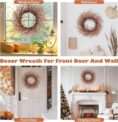 24 Inch Fall Wreath for Front Door with Large Grapevine, Orange Pip Berry Wreath for Fall Door Decor, Autumn Wreaths for Farmhouse Wall Window Home and Halloween Christmas Thanksgiving Decoration