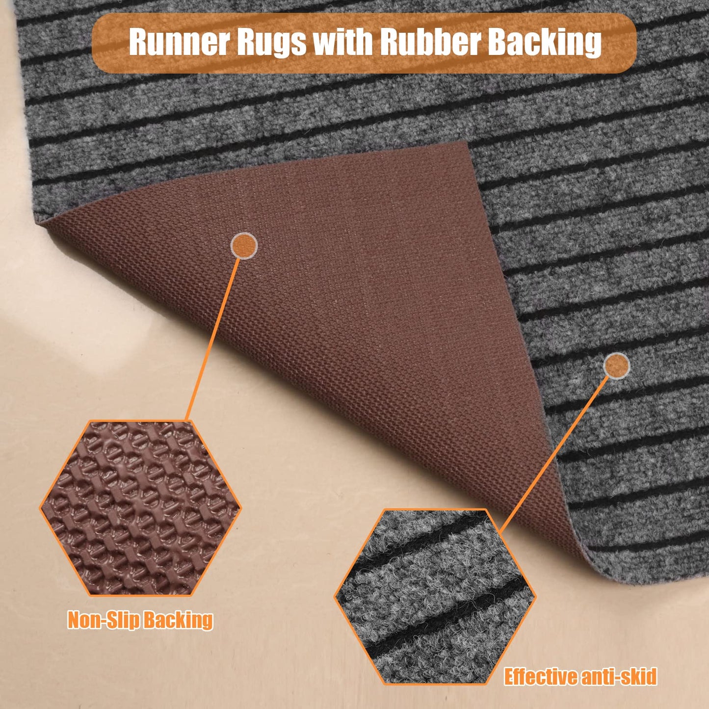 Weidear Hallway Runner Rug with Rubber Backing, Laundry Room Rug Non Slip, Washable Outdoor Indoor Rug Carpet Runner, Customized Area Rugs Mat for Entryway, Balcony, Deck-2FT x 10FT, Gray Stripe