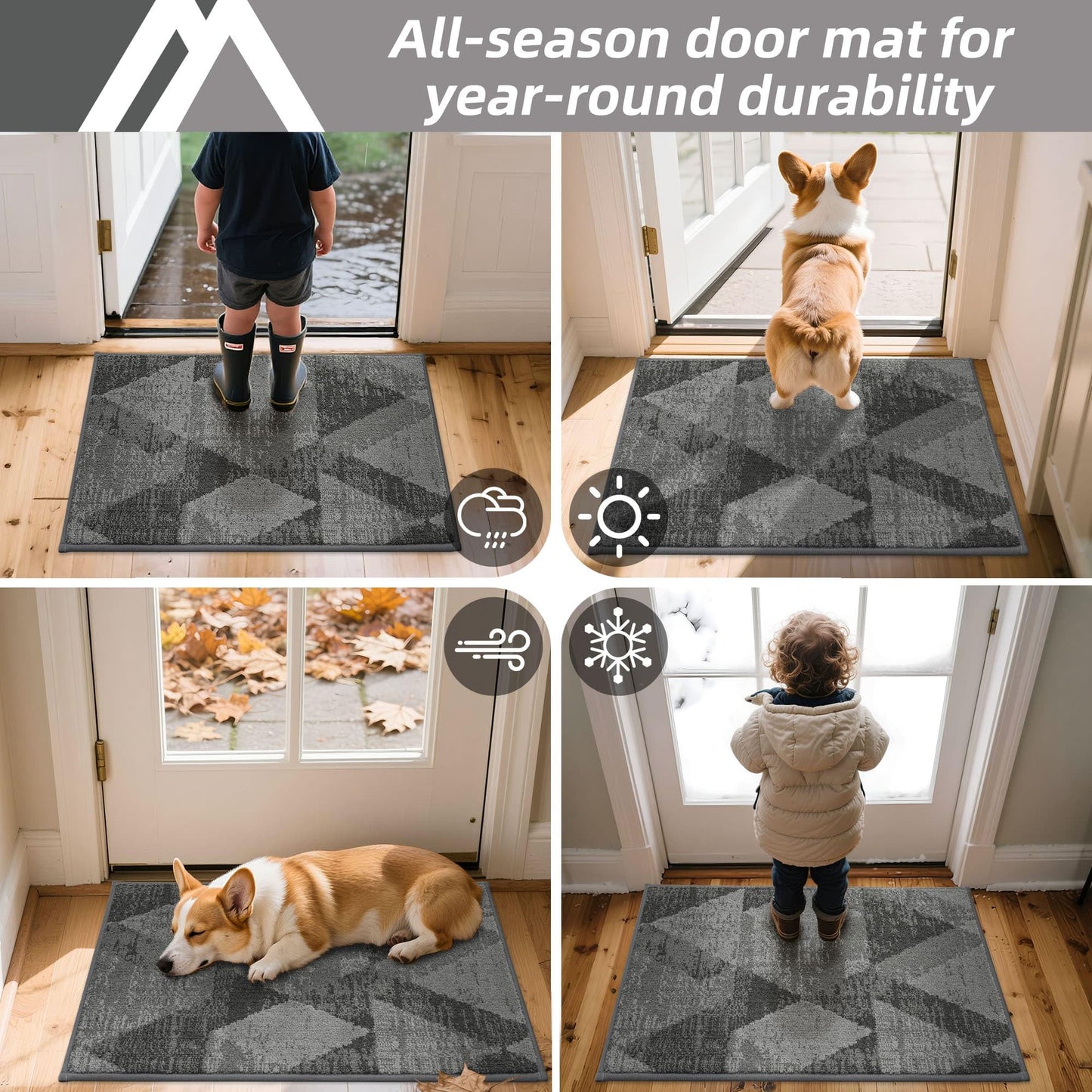 COSY HOMEER Entryway Rugs Doormat 32"x48", Non-Slip Absorbent Polyester, Washable Rugs for Front Door, Dirty Paws & High Traffic Areas, Gray
