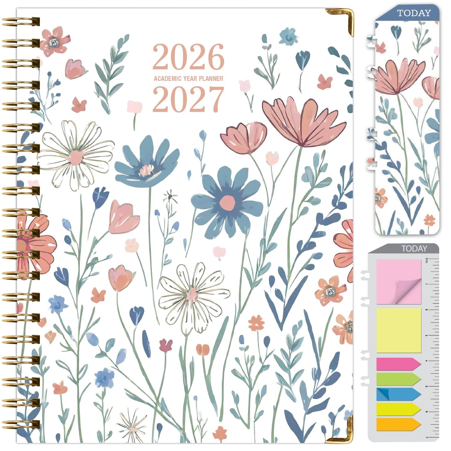 HARDCOVER Academic Year 2026-2027 Planner: 14 Months (May 2026 Through June 2027) 8.5"x 11" Daily Weekly Monthly Planner Yearly Agenda. Bookmark, Pocket Folder and Sticky Note Set (Colorful Botanicals)