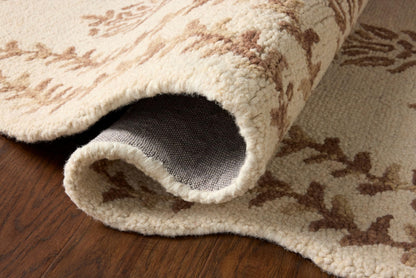 Loloi Rifle Paper Co. Lisette Collection LST-01 Ivory/Natural 2'-6" x 7'-6" Runner Rug Wool, Natural, Scallop, Wavy, Floral, Textured, Living Room, Bedroom, Dining, Carpet