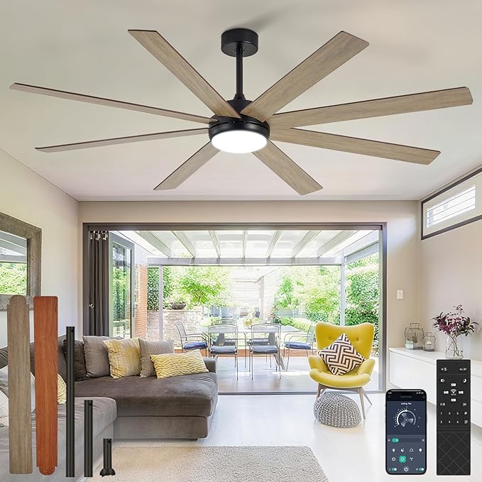 Depuley 66" Ceiling Fans with Lights: Large Indoor/Outdoor Ceiling Fan for Patios Living Room - 8 Blades Wooden Dimmable Ceiling Fans with Remote APP Control Timer Reversible Quiet DC Motor 6 Speeds