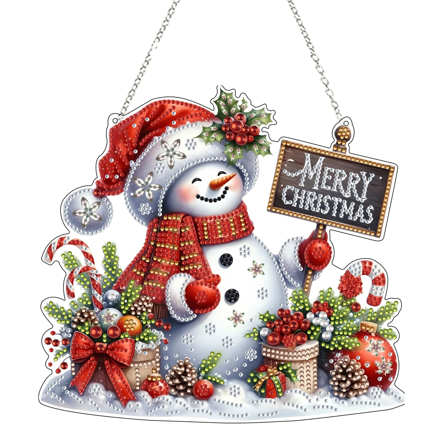 JJFox Diamond Art Hanging Kit for Adult,Special Shaped Rhinestone,DIY Acrylic 5D Diamond Art Painting Window Pendants Home Garden Wall Hanging Kits Hanging Ornament,Double Sided. (Christmas snowman1)